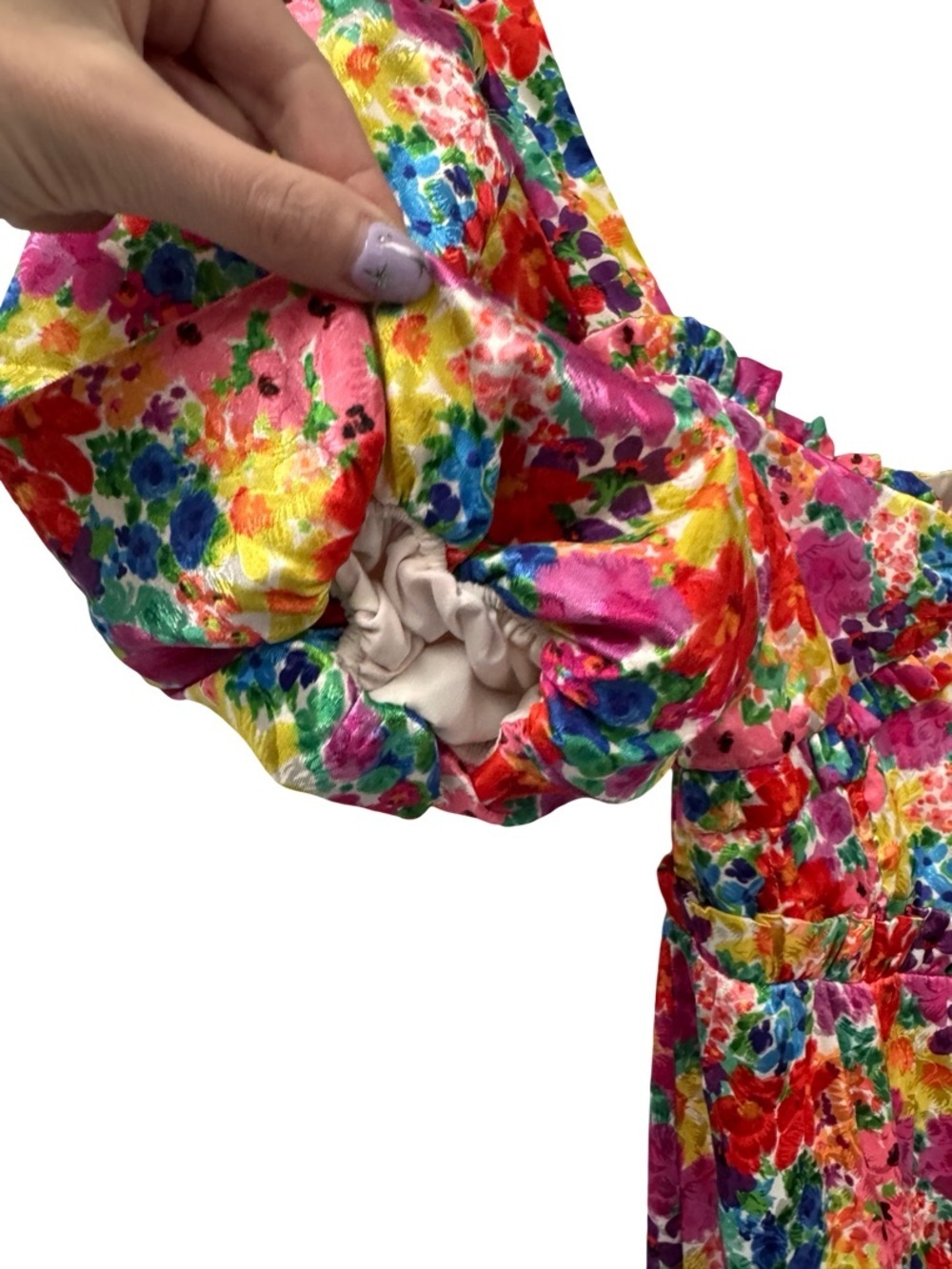 For Love & Lemons Merrill Puff Sleeve Mini Dress XS Floral Bow Front Cottagecore - Picture 7 of 12